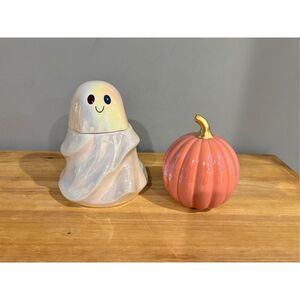 Targe Bullseye shimmery, iridescent pink pumpkin & ghost jar, Halloween decorati